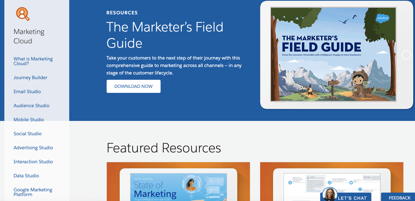 Screenshot of the marketers field guide page