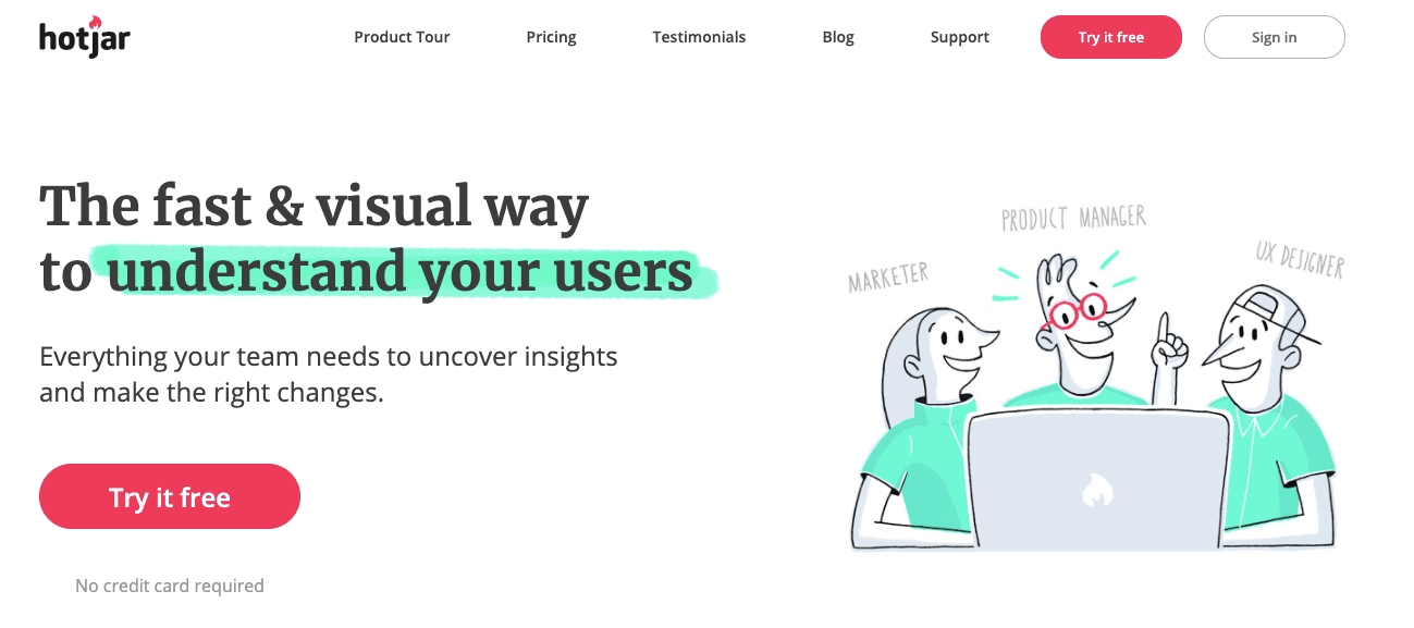 Screenshot of the Hotjar Homepage