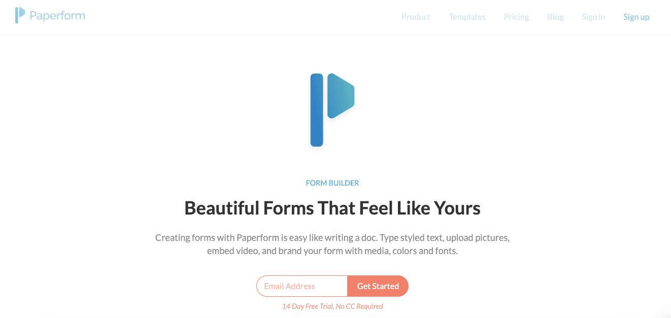 Screenshot of Paperform Homepage