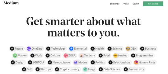 Medium's page with tons of topics to explore