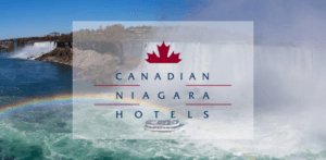 Canadian Niagara Hotels logo over the falls