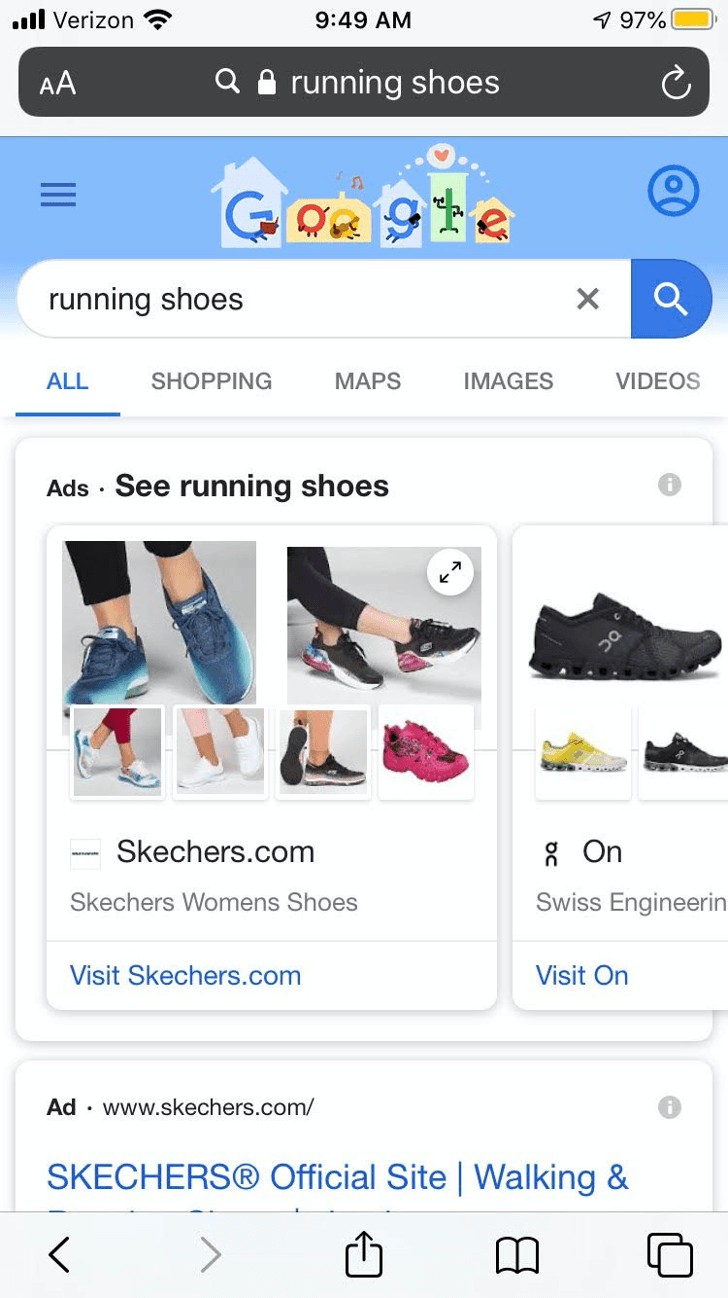 Running shoes in Google Popular Products with paid ads