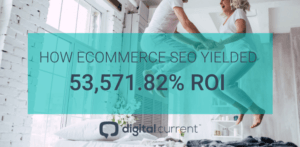 People jumping on the bed with joy that Ecommerce SEO yielded 53,571.82%