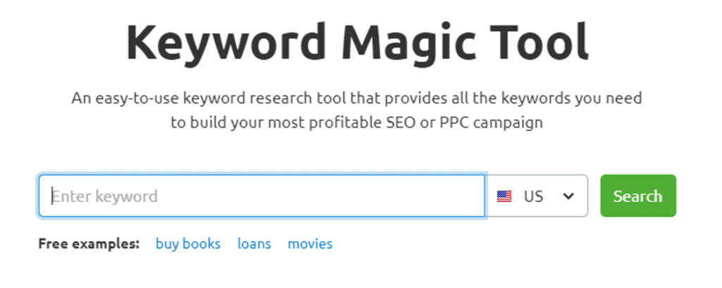 Screenshot of the SEMRush keyword research tool